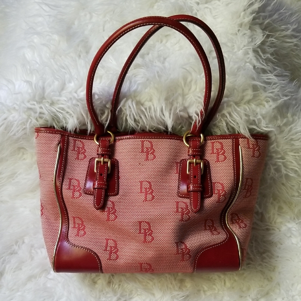 Dooney & Bourke Red and Tan DB Tote